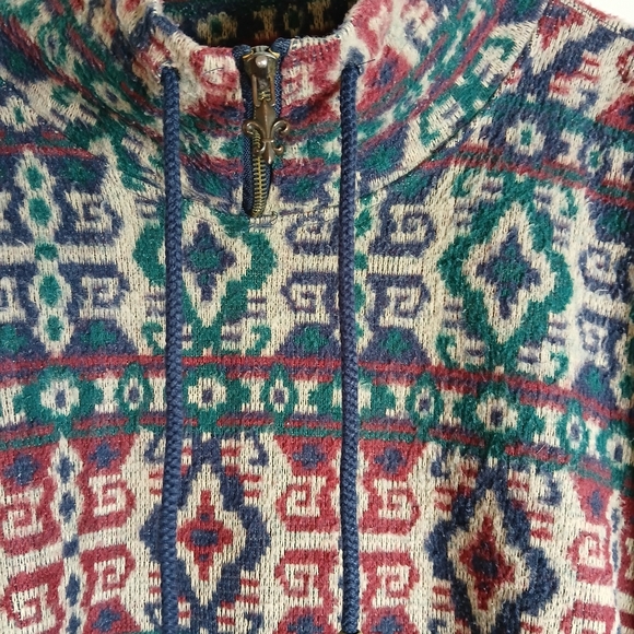 Vintage Sport Carriage Court Colorful Patterned Pullover Fleece Sweater Sz Large - Picture 2 of 8